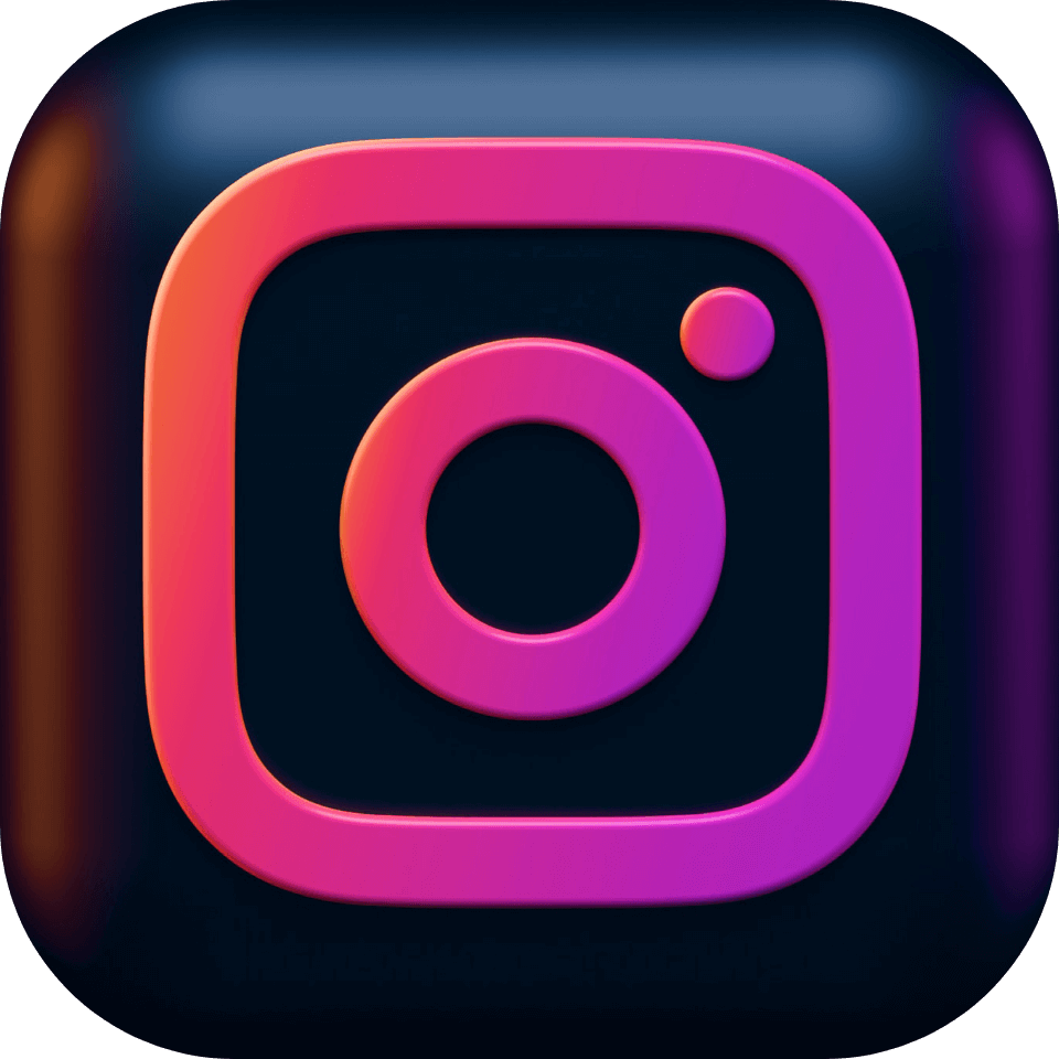 Quadratisches Icon der Social-Media-Plattform Instagram mit abgerundeten Ecken, farblich gestaltet in Schattierungen von Rosa und Violett auf dunklem Hintergrund.
