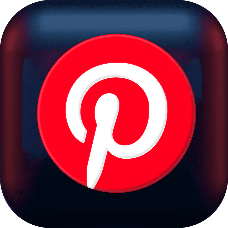 Das Icon der Social-Media-Plattform Pinterest mit einem weißen "P" auf rotem Hintergrund und ovaler, abgerundeter dunkelblauer Umrandung.