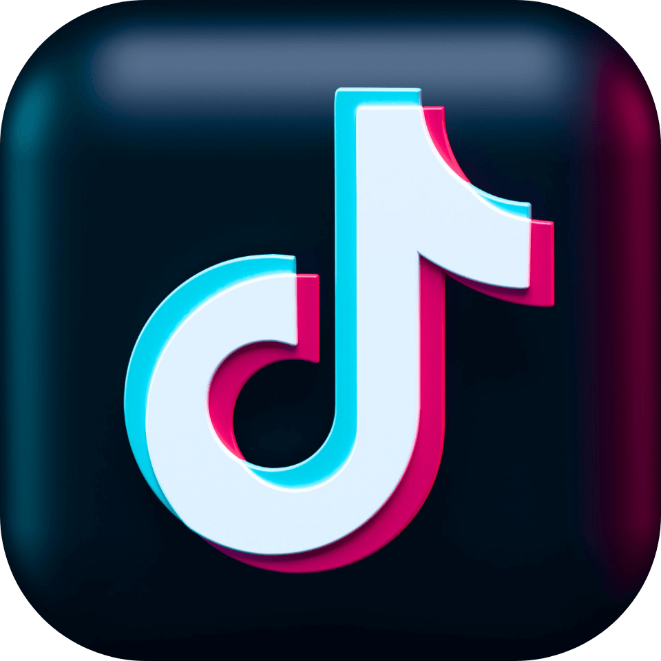 Das Bild zeigt das ikonische Logo einer beliebten Social-Media-Plattform, bestehend aus einer stilisierten Note in den Farben Blau, Rosa und Weiß vor einem abgedunkelten Hintergrund.