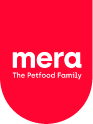Ein einfaches Logo mit einem roten Hintergrund und der weißen Aufschrift "mera" in der Mitte.