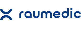 Logo von Raumedic mit einem stilisierten "R" links und dem Wort "raumedic" rechts in Dunkelblau.
