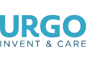Logo von URGO mit dem Schriftzug "INVENT & CARE" unterhalb des Namens in Blau- und Türkistönen.